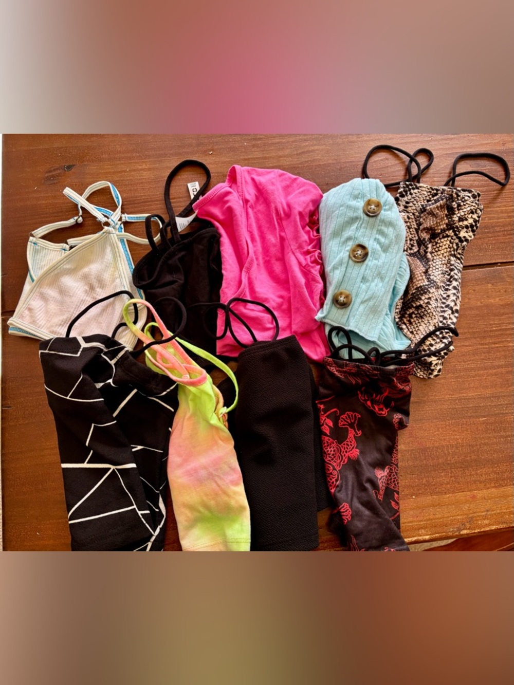 Assorted Women's Lot of 9 Tank & Crop Top Pink, Black, Snake, Tie-Dye - all XS
